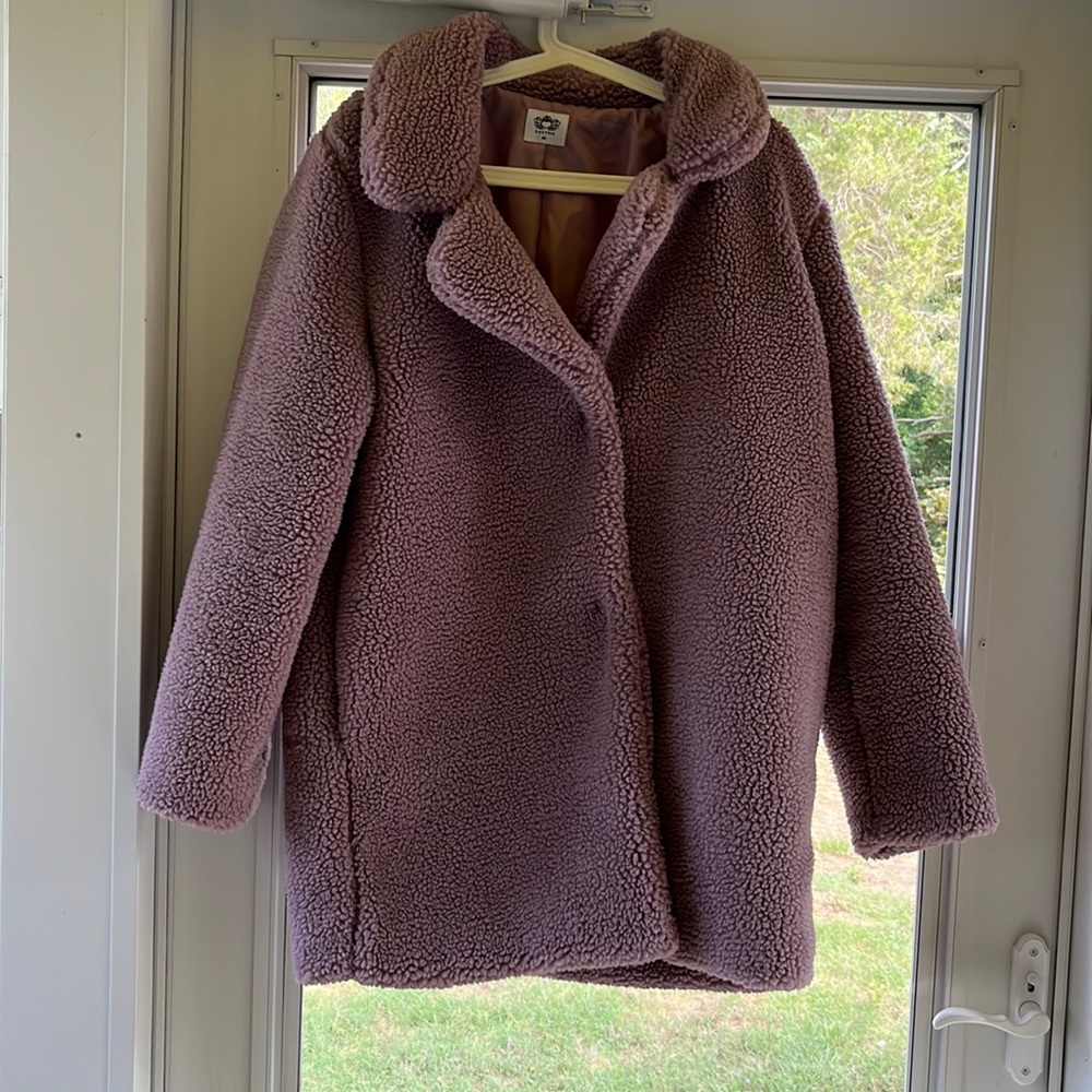 Light Purple teddy coat with pockets 2 button closure